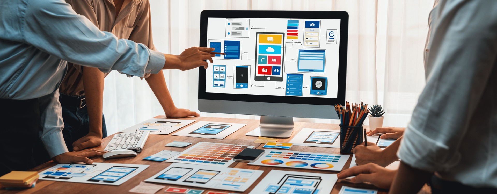 Creative front-end developer brainstorming UI design. Scrutinize